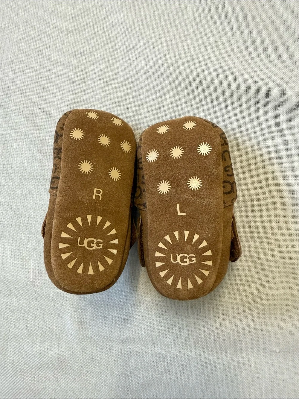 UGG Roos Logo Brown Suede Baby Crib Shoes Size US 04/05